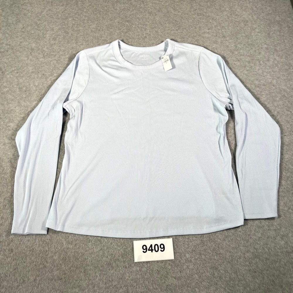 Old Navy‎ Snug Ribbed Shirt Womens 2X Blue Cotton Stretch Crew Neck Streetwear